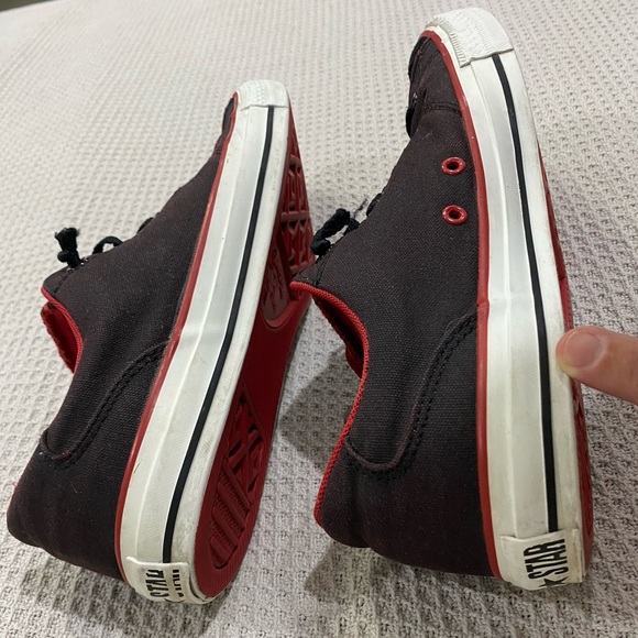 Converse All-Stars Sneakers - Low Top Black with Red Trim, Casual Street Shoes - Picture 1 of 12